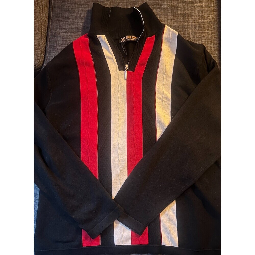 Stacy Adam’s Men’s Quarter Zip Striped Long Sleeve Red Black Stripes